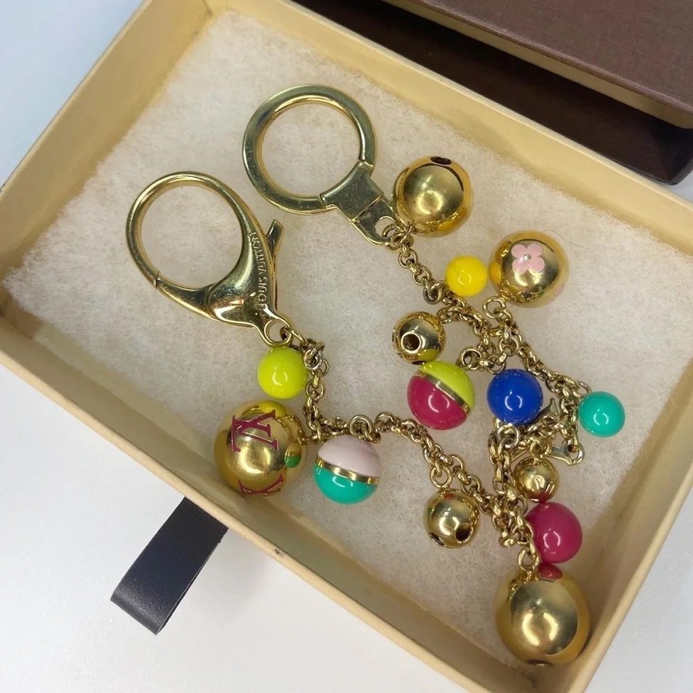 LOUIS VUITTON RARE Grelots Multicolor Gold Bag Charm Keychain Key Ring - Picture 11 of 11